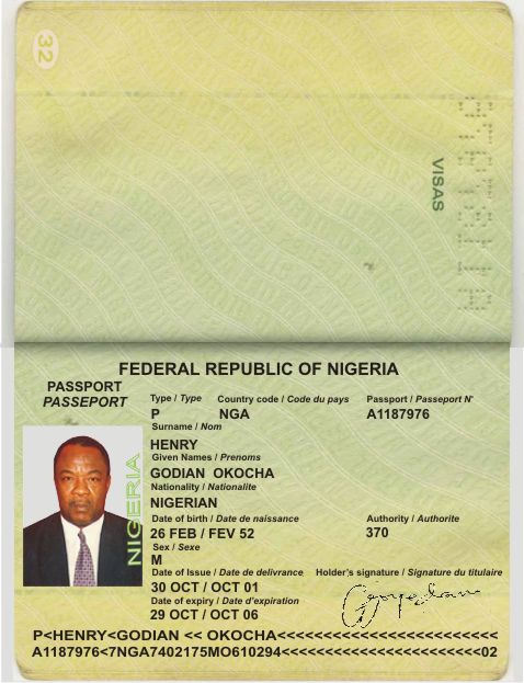 Henry Okocha's Passport